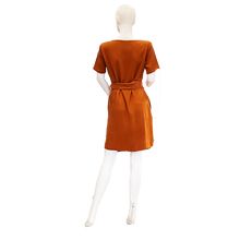 Load image into Gallery viewer, NL Short Mustard Copper Wrap Dress, Tencel
