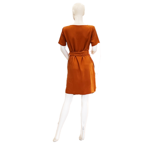 NL Short Mustard Copper Wrap Dress, Tencel