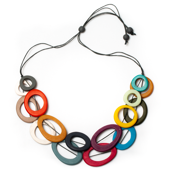 SB Double Strand Multi Colour Resin Hoop Necklace - BB6206