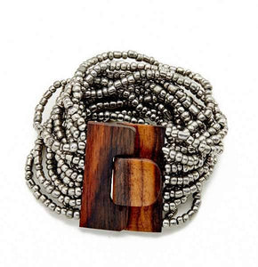 SB Multi-Strand Bracelet With Wooden Clasp: Grey