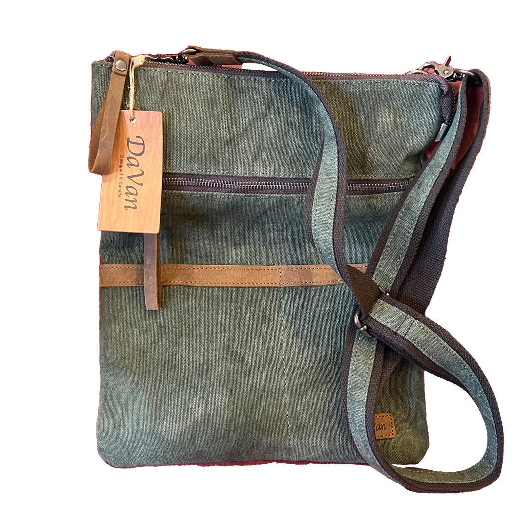 Tie Dyed Cotton/Linen Canvas Shoulder Bag Green