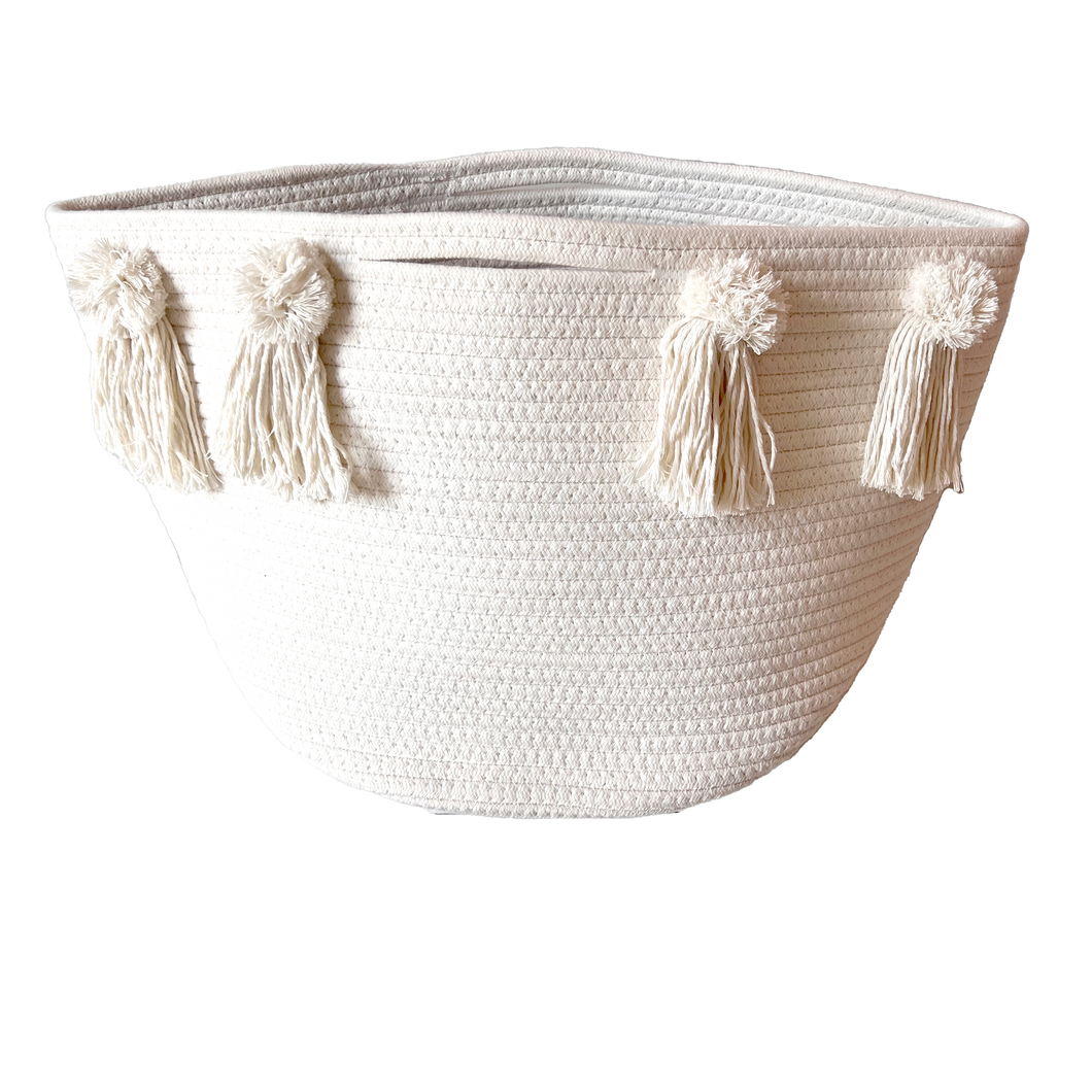 Rope basket with White Tassel and Pom Pom