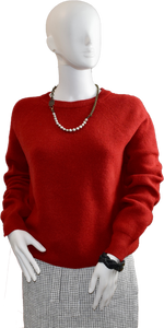 ANDREA: Cashmere & Extra Fine Merino Rib Sweatshirt in Crimson