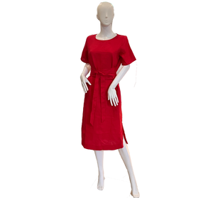 NL Adelia Red Linen, Kiimono Belt dress