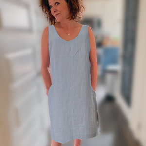 Blue Linen shift dress with pockets