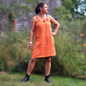 Orange Linen sundress, adjustable neck